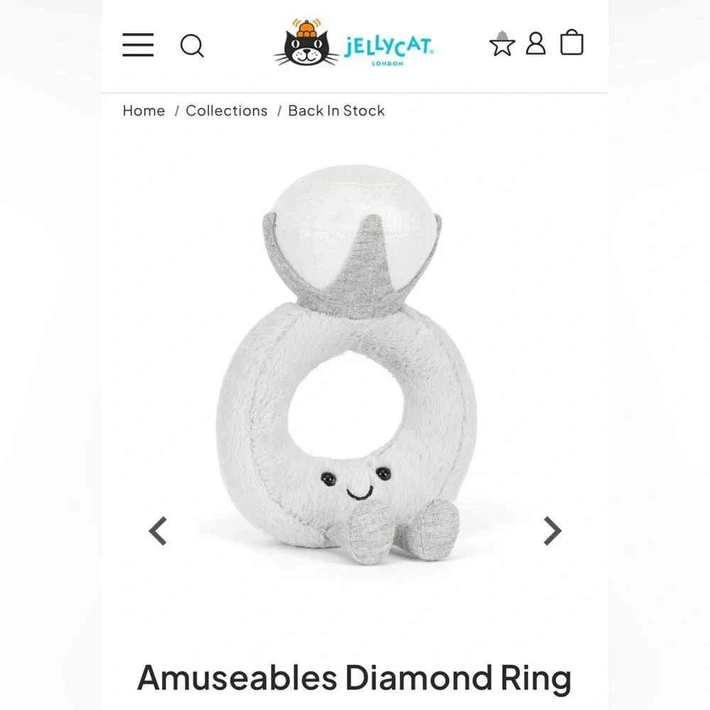 NWT Jellycat Amuseables Diamond Ring + Bag Included - Picture 3 of 3